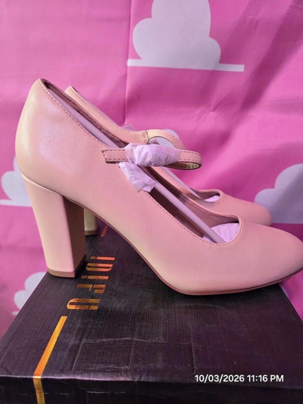 Nude Mary Jane Block Heel Pumps Size 9